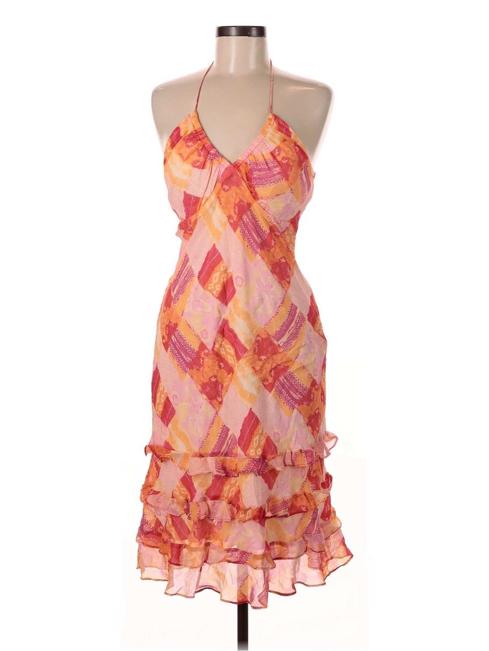Silk Sangria Orange and Pink Halter Dress